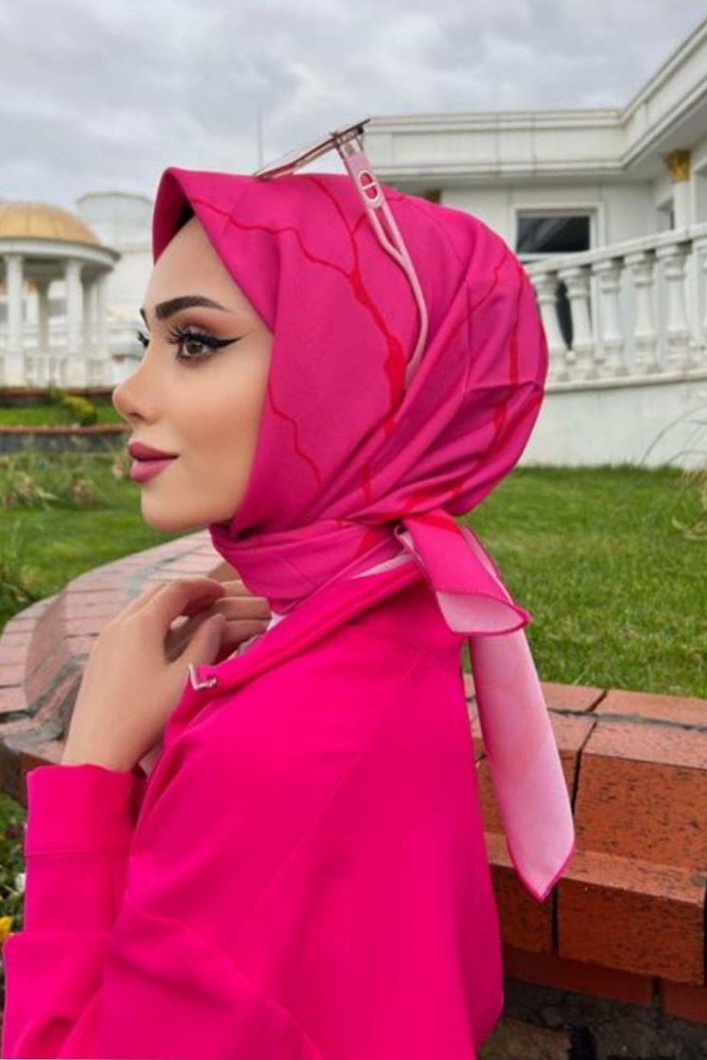 Mermer Desenli EŞARP Fuşya 1355 