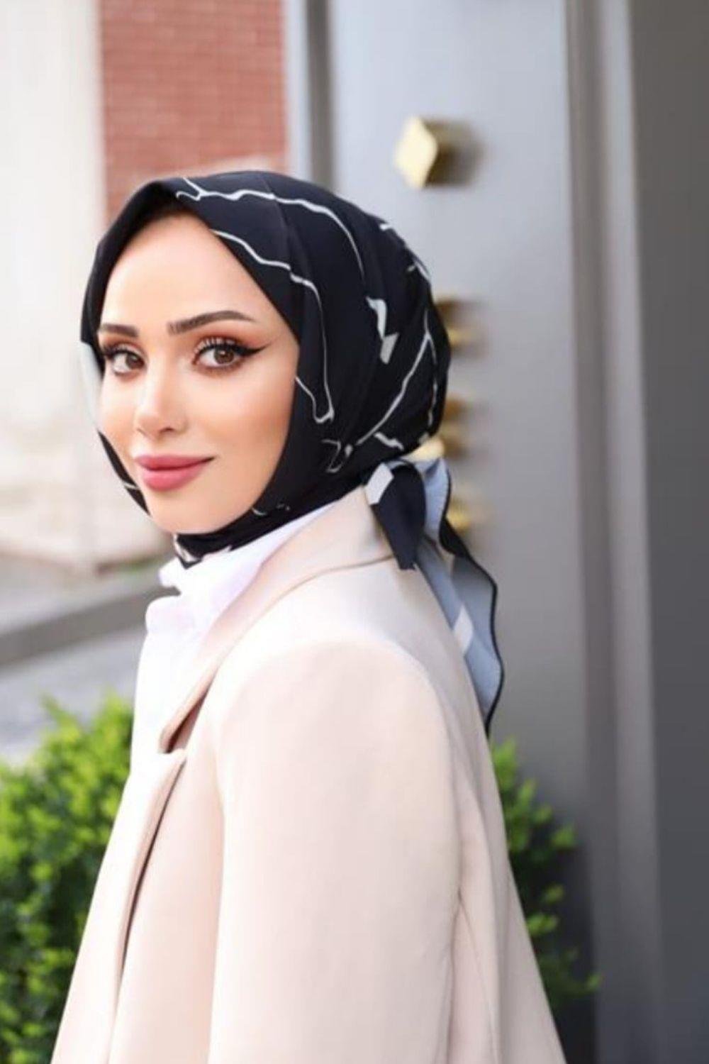 Mermer Desenli EŞARP Siyah 1355 