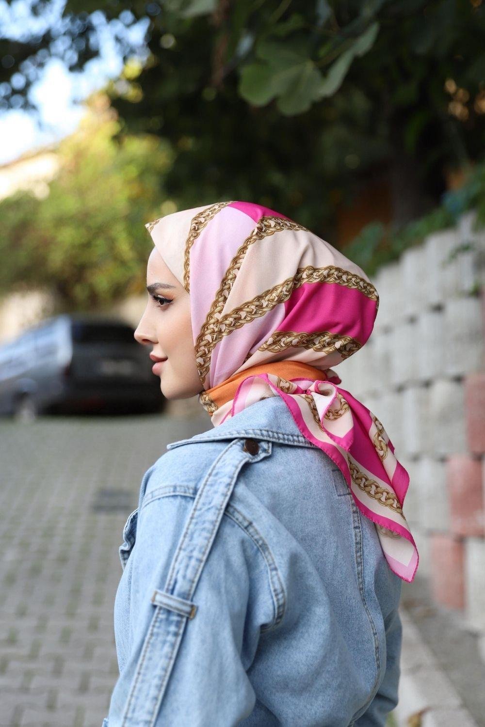 Halkalı Zincir Eşarp Fuşya 13561 