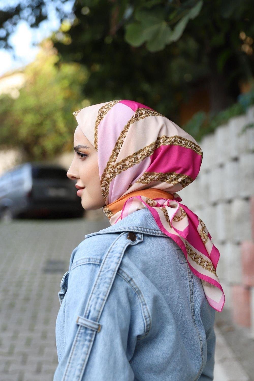 Halkalı Zincir Eşarp Fuşya 13561 
