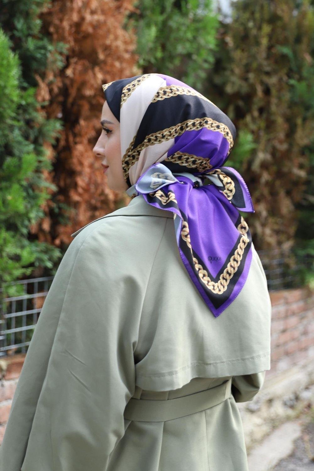 Halkalı Zincir Eşarp Mor 13561 