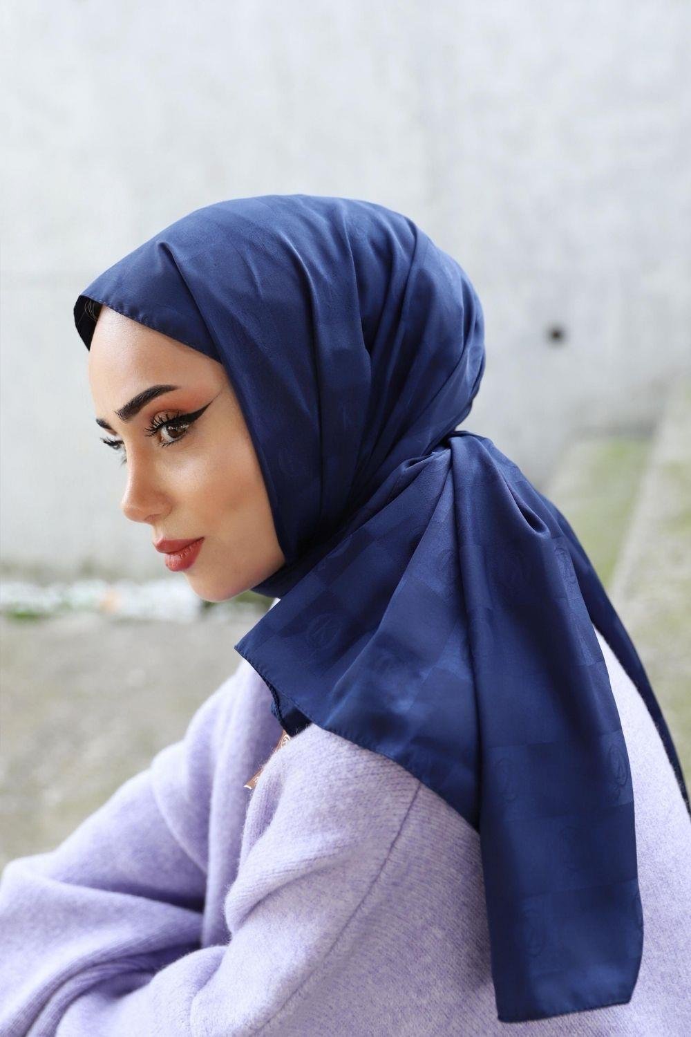 K Desenli Şal Lacivert 13563 