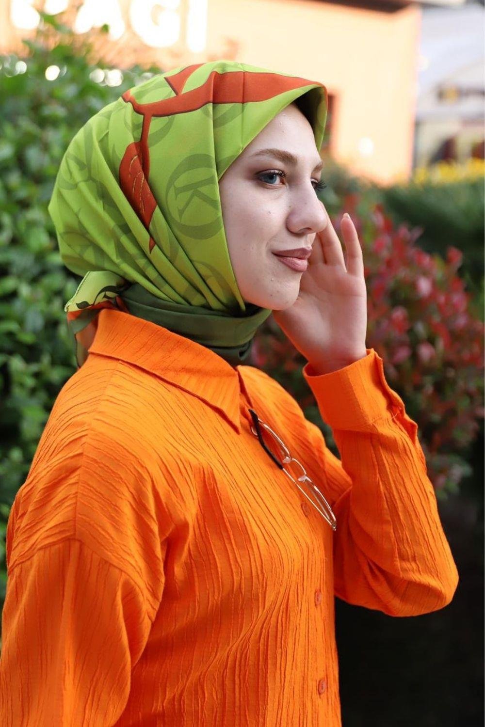 K Desen Eşarp Yağ Yeşili 1359 