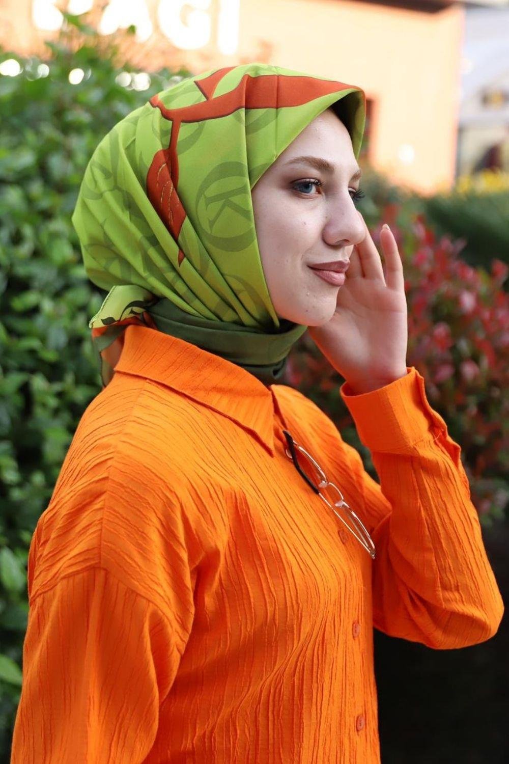 K Desen Eşarp Yağ Yeşili 1359 