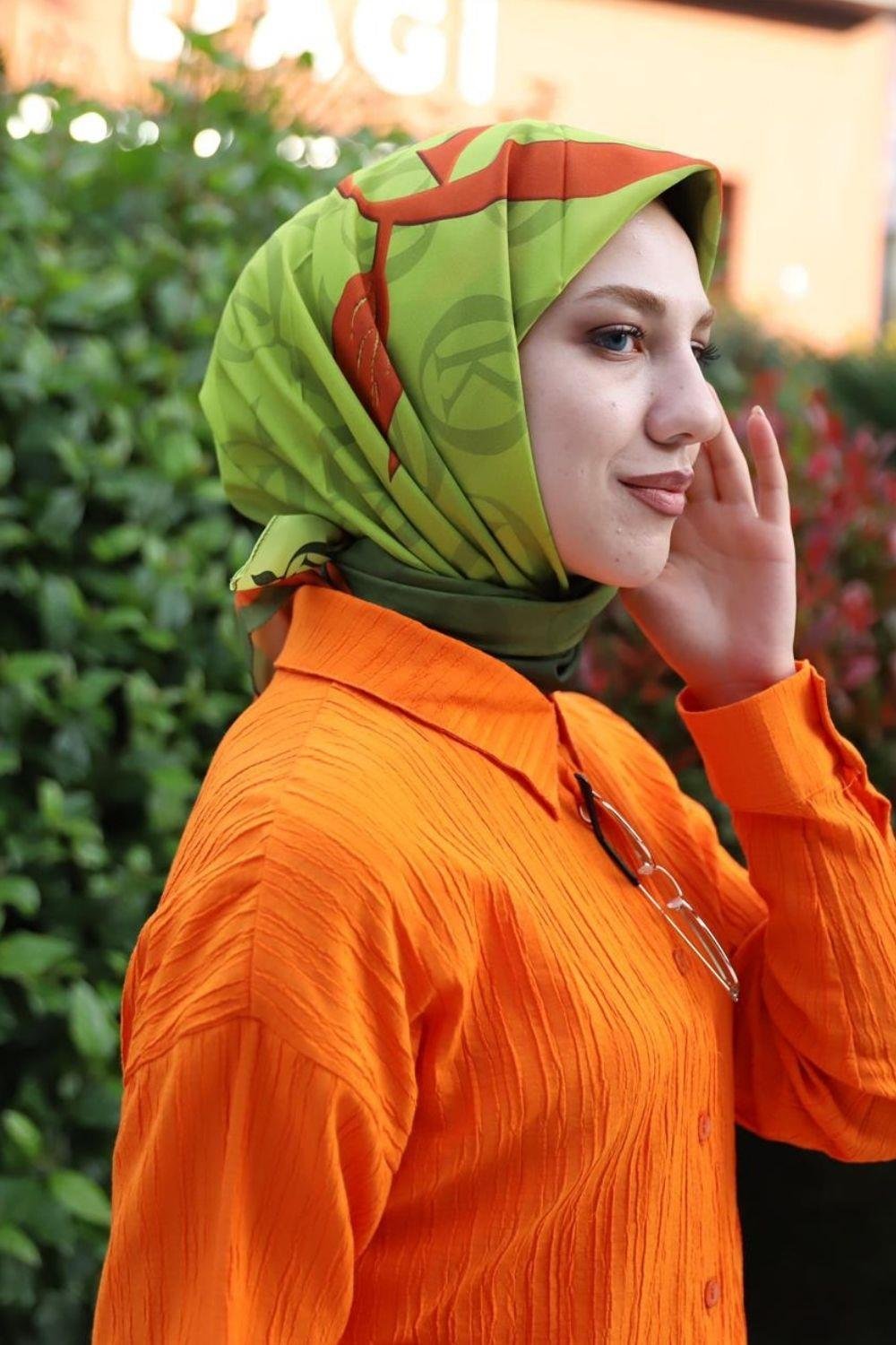K Desen Eşarp Yağ Yeşili 1359 
