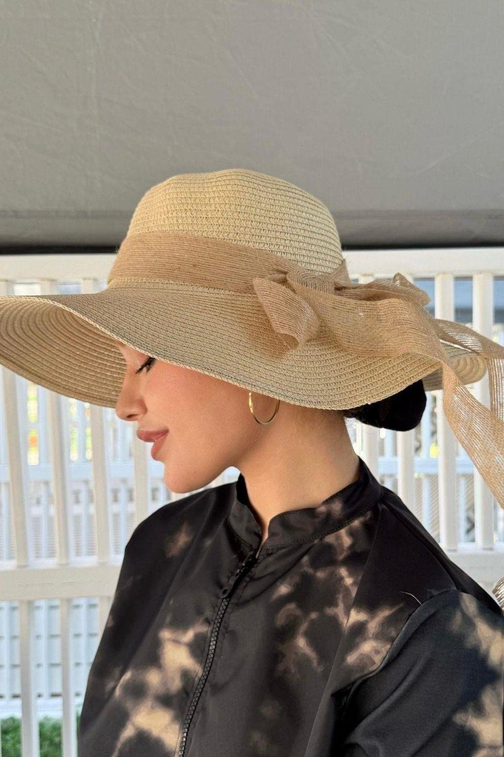 Hasır Şapka Fiyonklu Bej 14232 