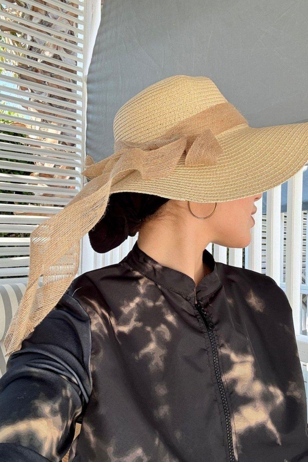 Hasır Şapka Fiyonklu Bej 14232 