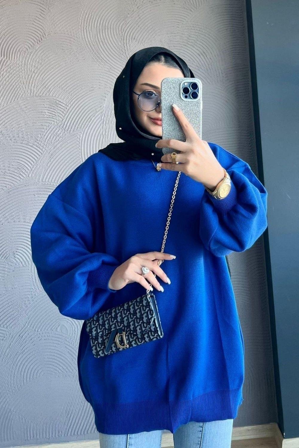Yarım Boğazlı Triko Kazak Saks 17070 
