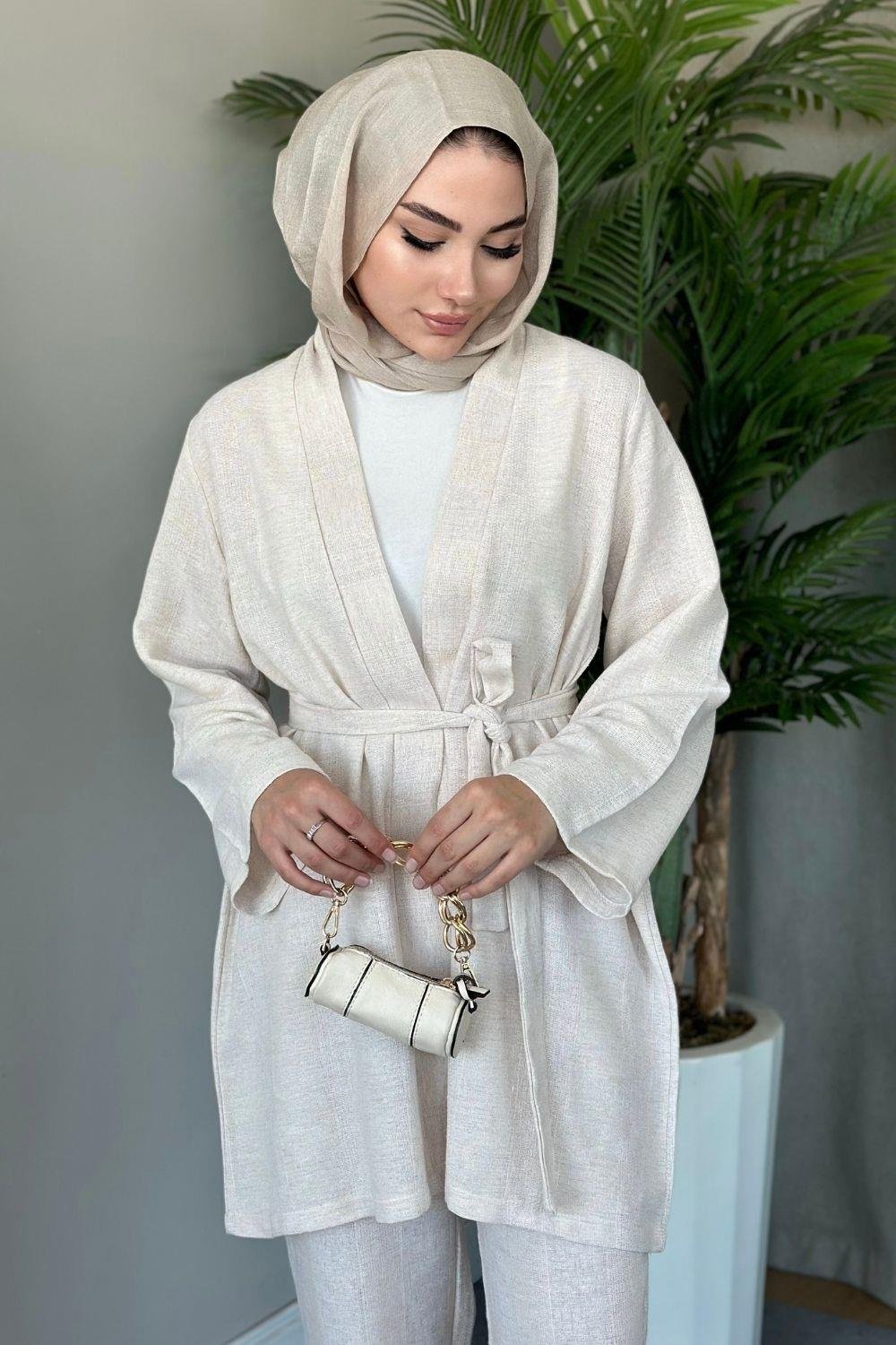 İnno Keten Kimono Takım Bej 1861 