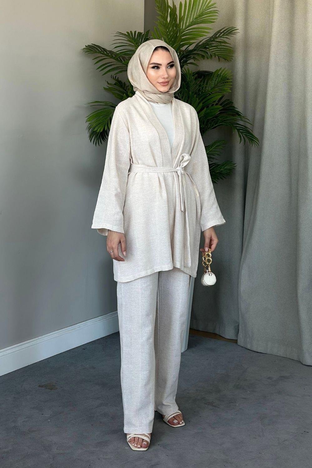 İnno Keten Kimono Takım Bej 1861 