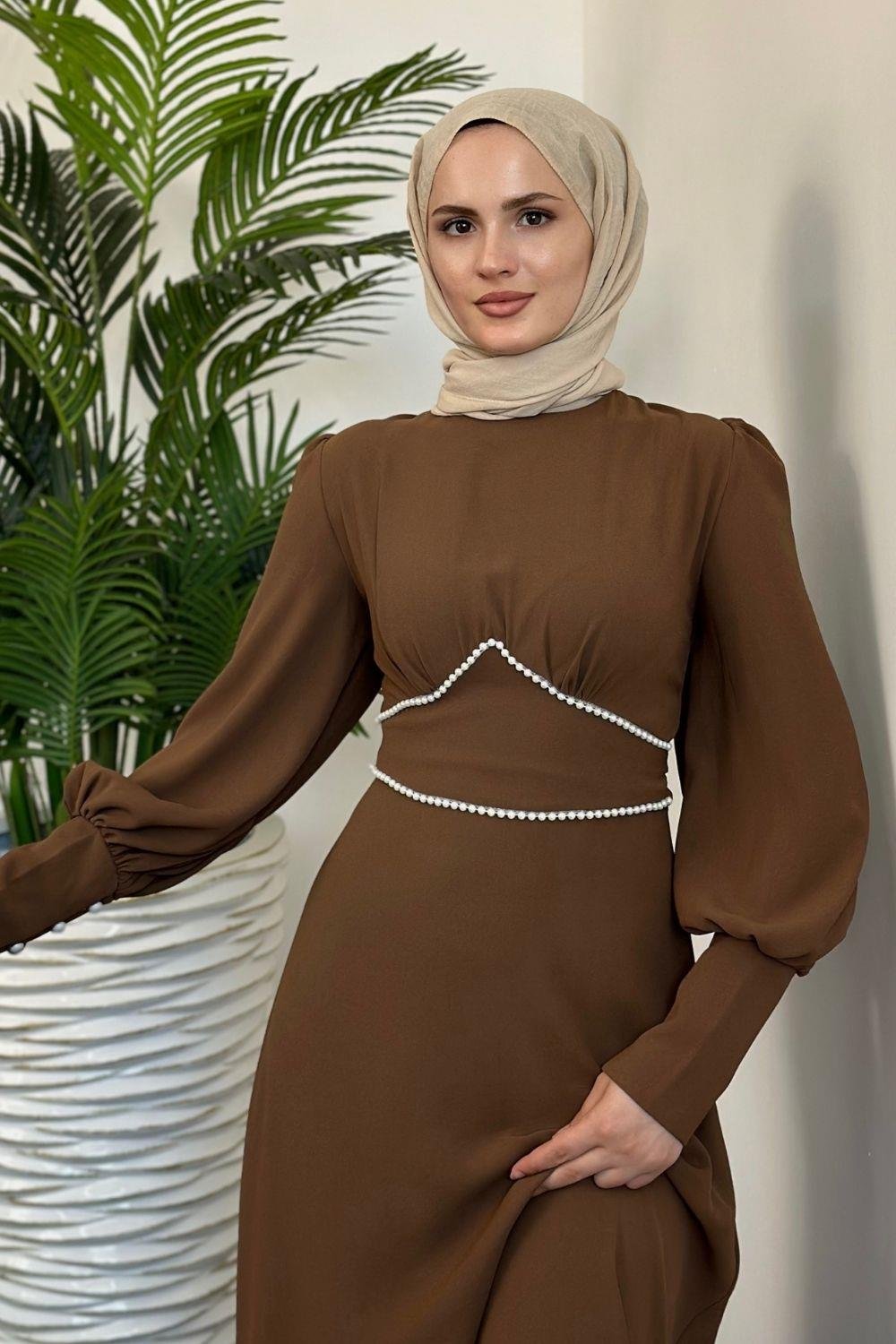 Meva Kalem Elbise Kahverengi 1907 