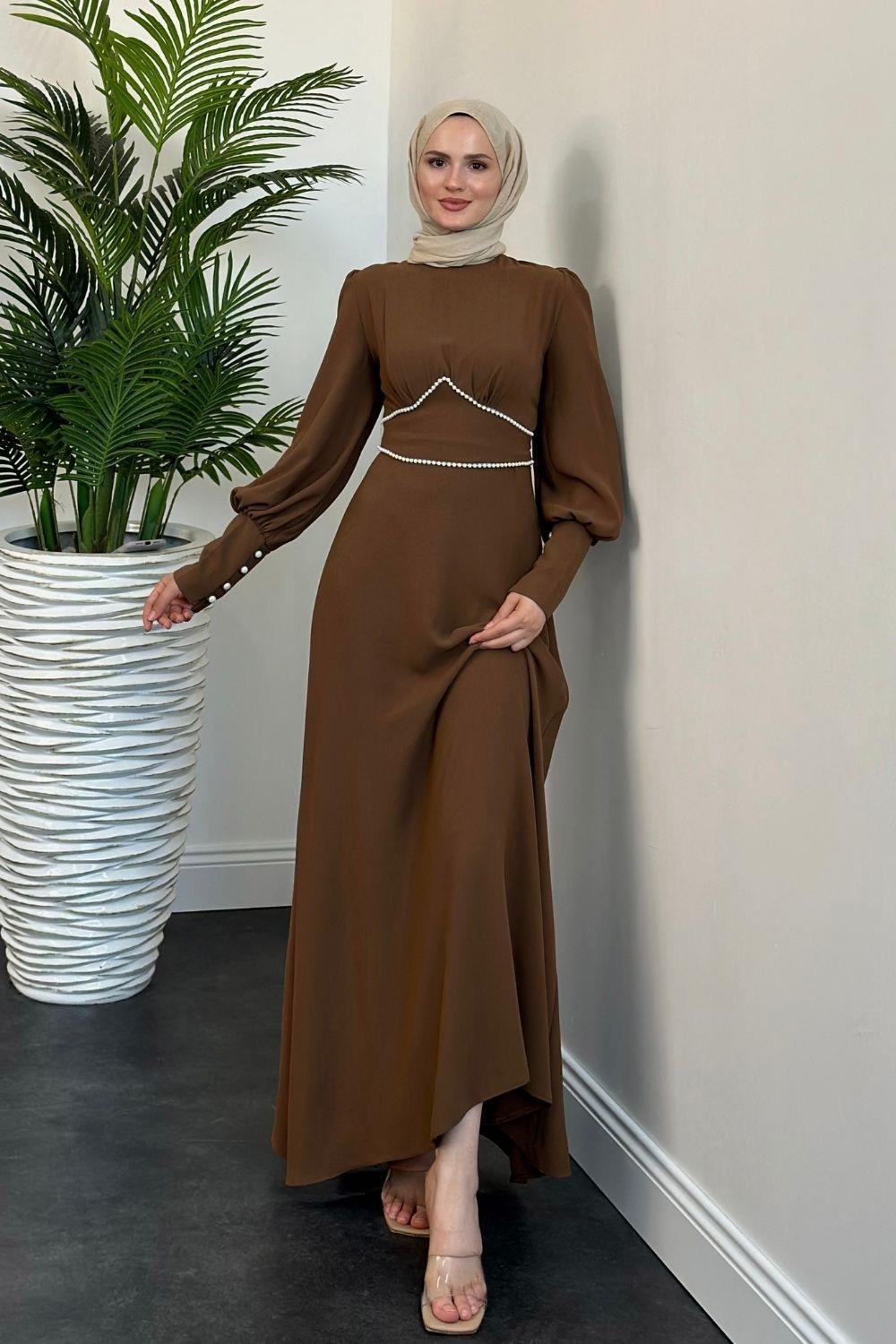 Meva Kalem Elbise Kahverengi 1907 