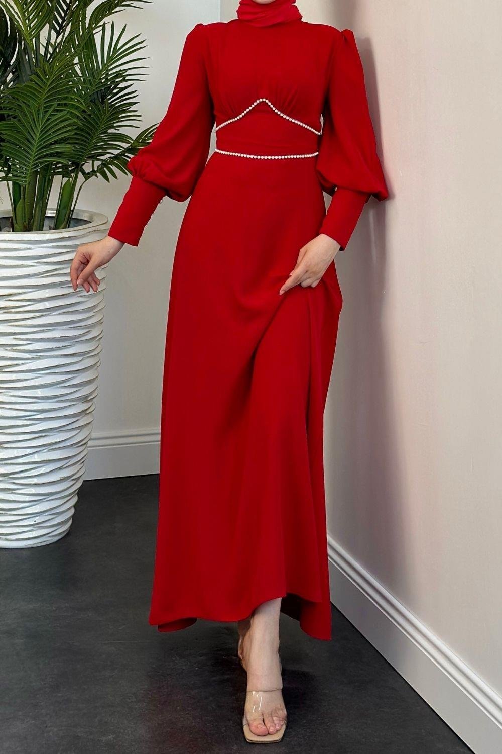 Meva Kalem Elbise Kırmızı 1907 