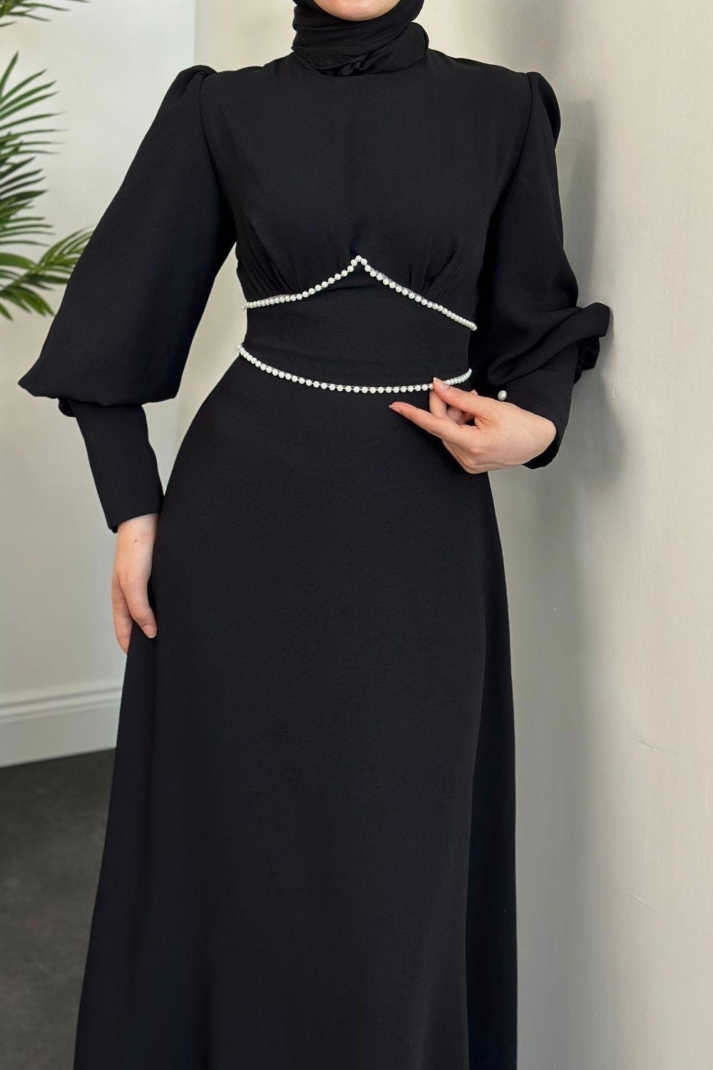 Meva Kalem Elbise Siyah 1907 