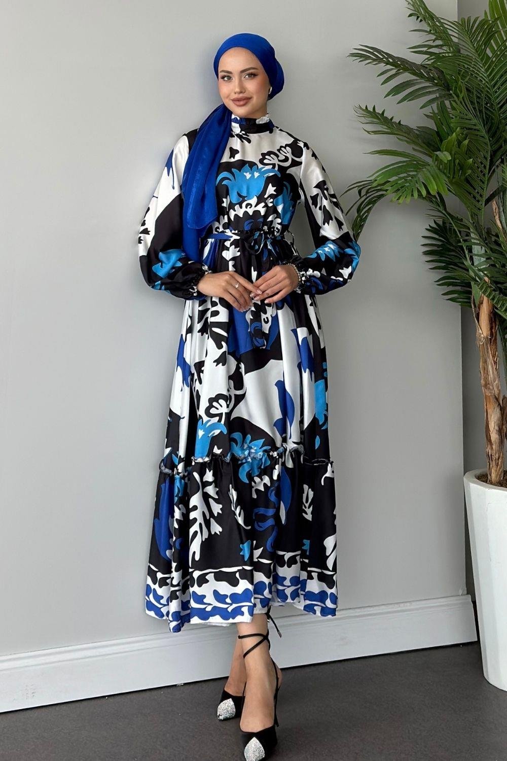 Bengi Desenli Elbise Mavi 1942 