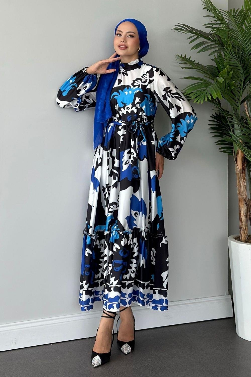 Bengi Desenli Elbise Mavi 1942 