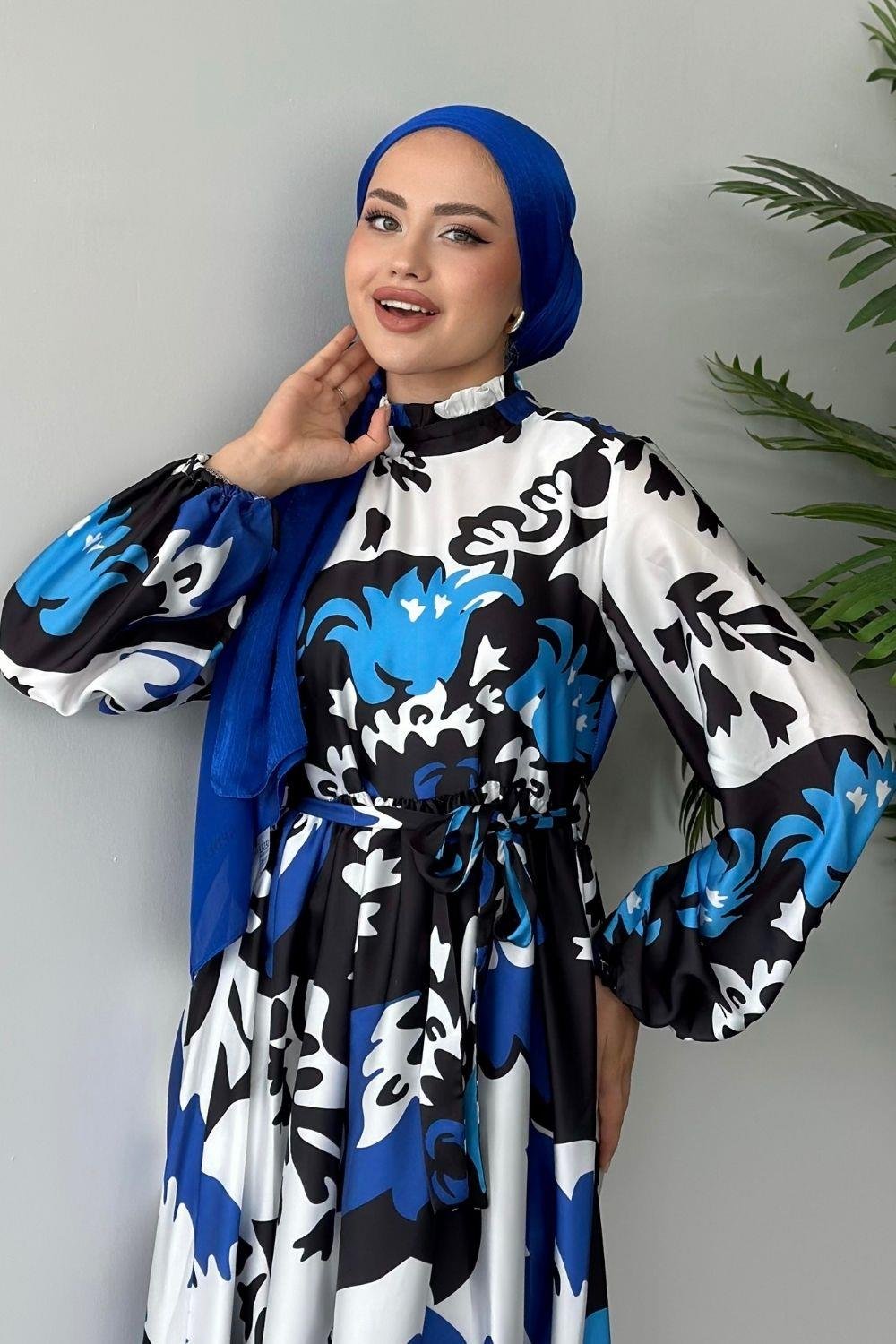 Bengi Desenli Elbise Mavi 1942 