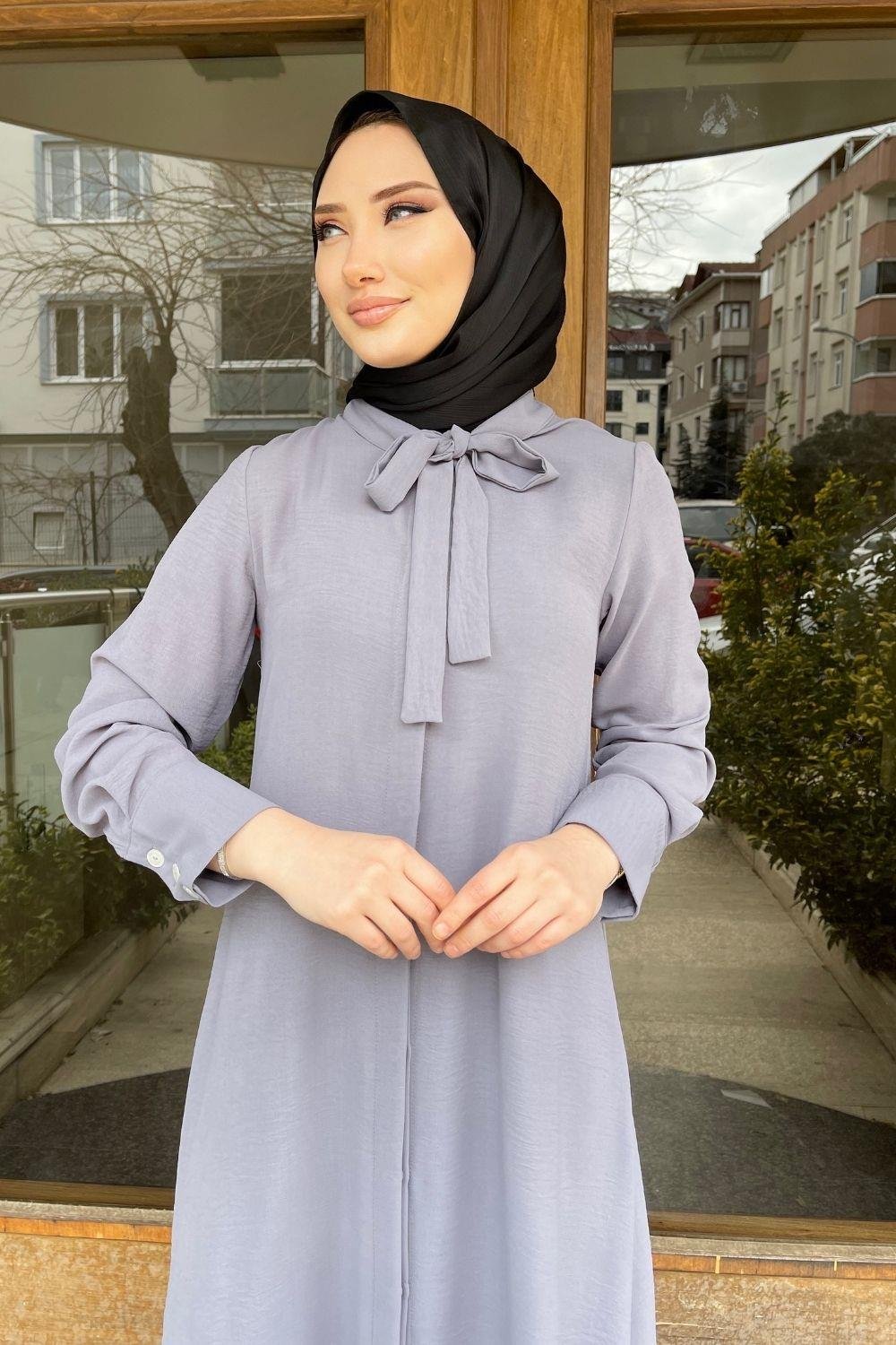 Yakası Bağlamalı Tunik Gri 1987 