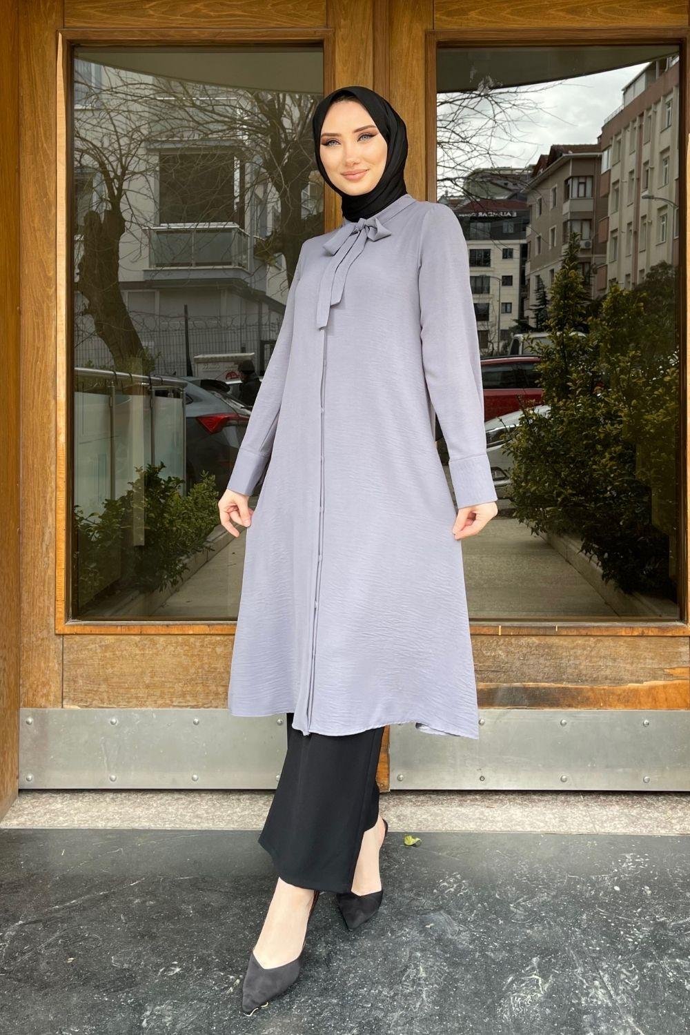 Yakası Bağlamalı Tunik Gri 1987 