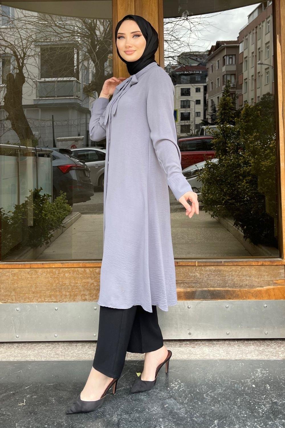 Yakası Bağlamalı Tunik Gri 1987 