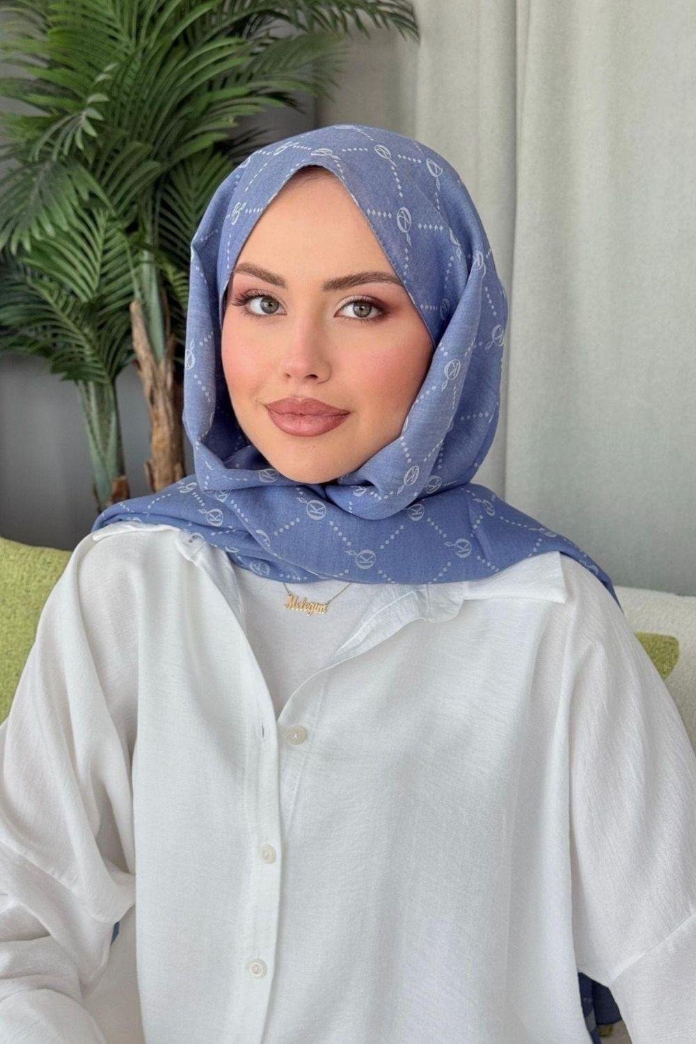 Yaz Esintisi Desen Şal İndigo 20020 