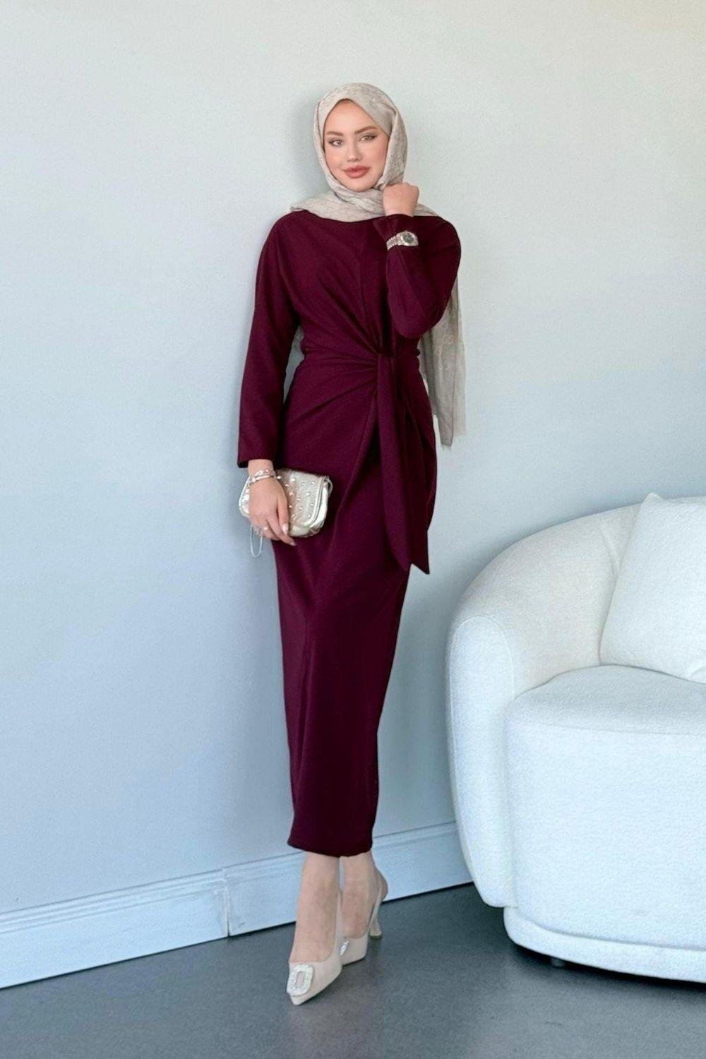 Orkide Elbise Bordo 20050 