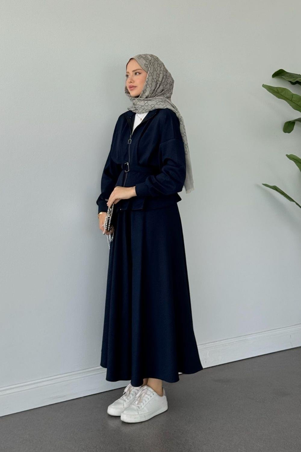 Ladik Bel Patlı Pileli Takım Lacivert 20215 