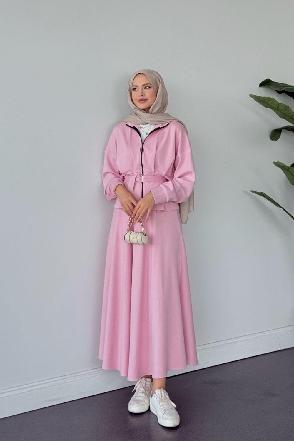 Ladik Bel Patlı Pileli Takım Pembe 20215 