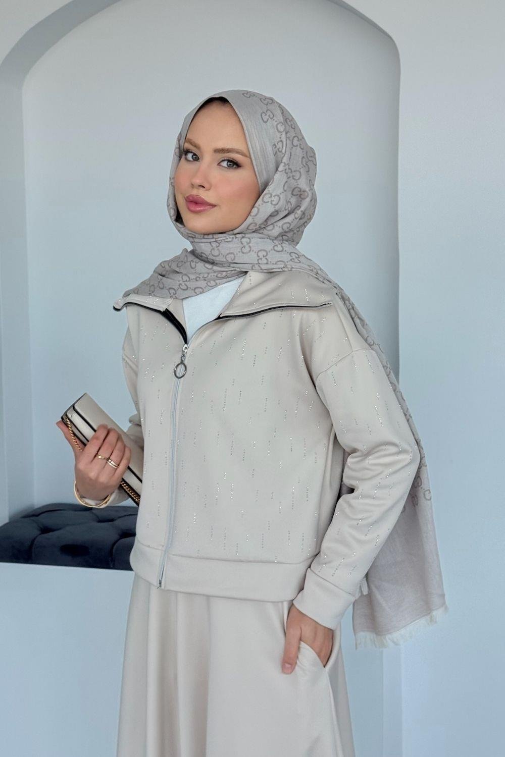 Perge Taşlı Takım Bej 20218 