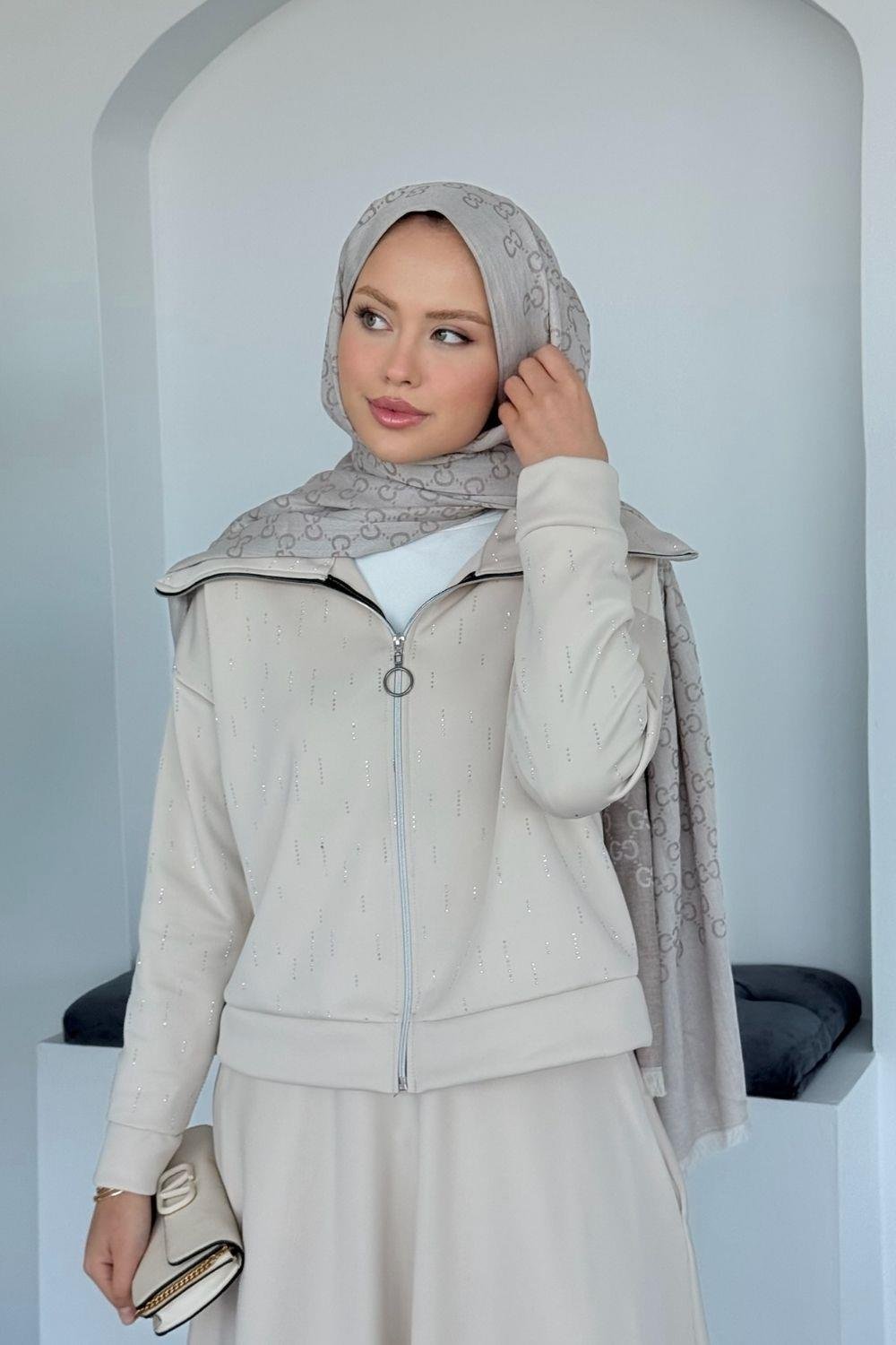 Perge Taşlı Takım Bej 20218 