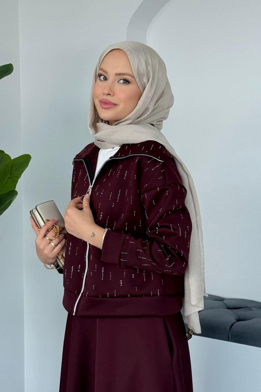 Perge Taşlı Takım Bordo 20218 