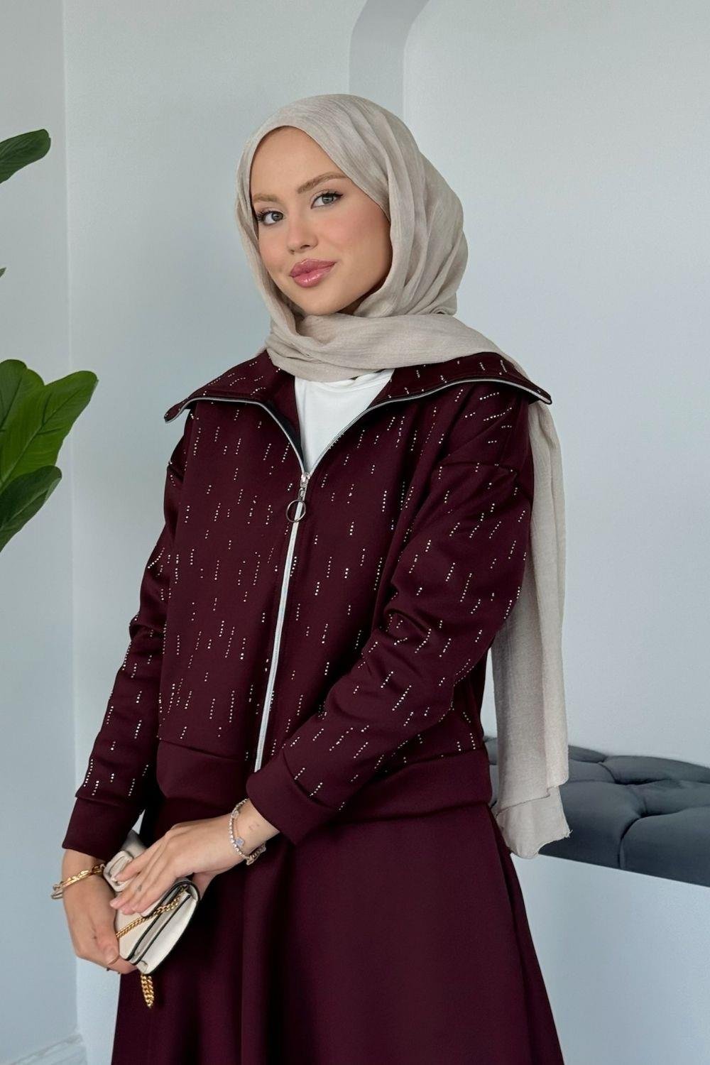 Perge Taşlı Takım Bordo 20218 