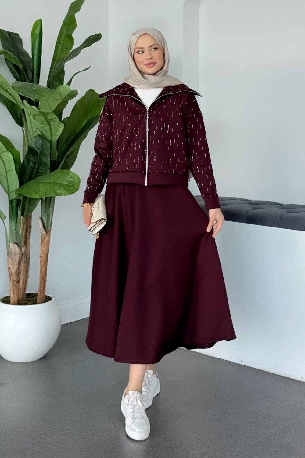 Perge Taşlı Takım Bordo 20218 