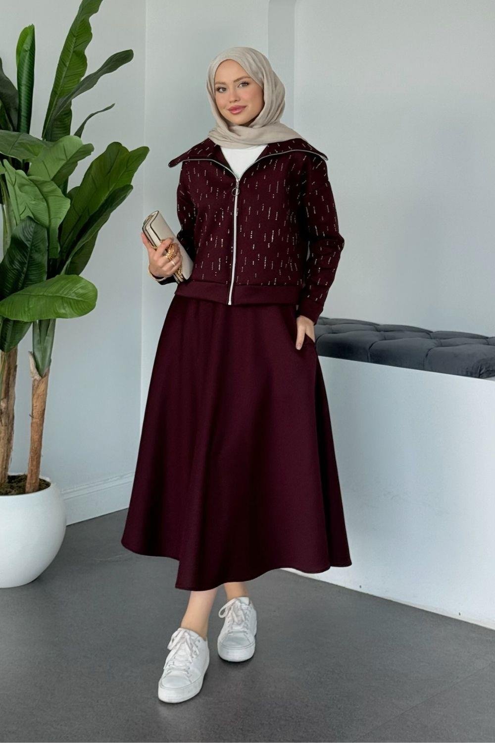 Perge Taşlı Takım Bordo 20218 