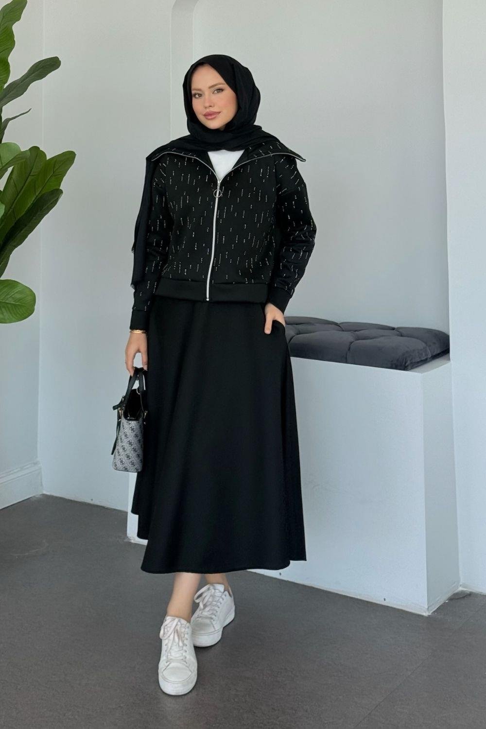 Perge Taşlı Takım Siyah 20218 