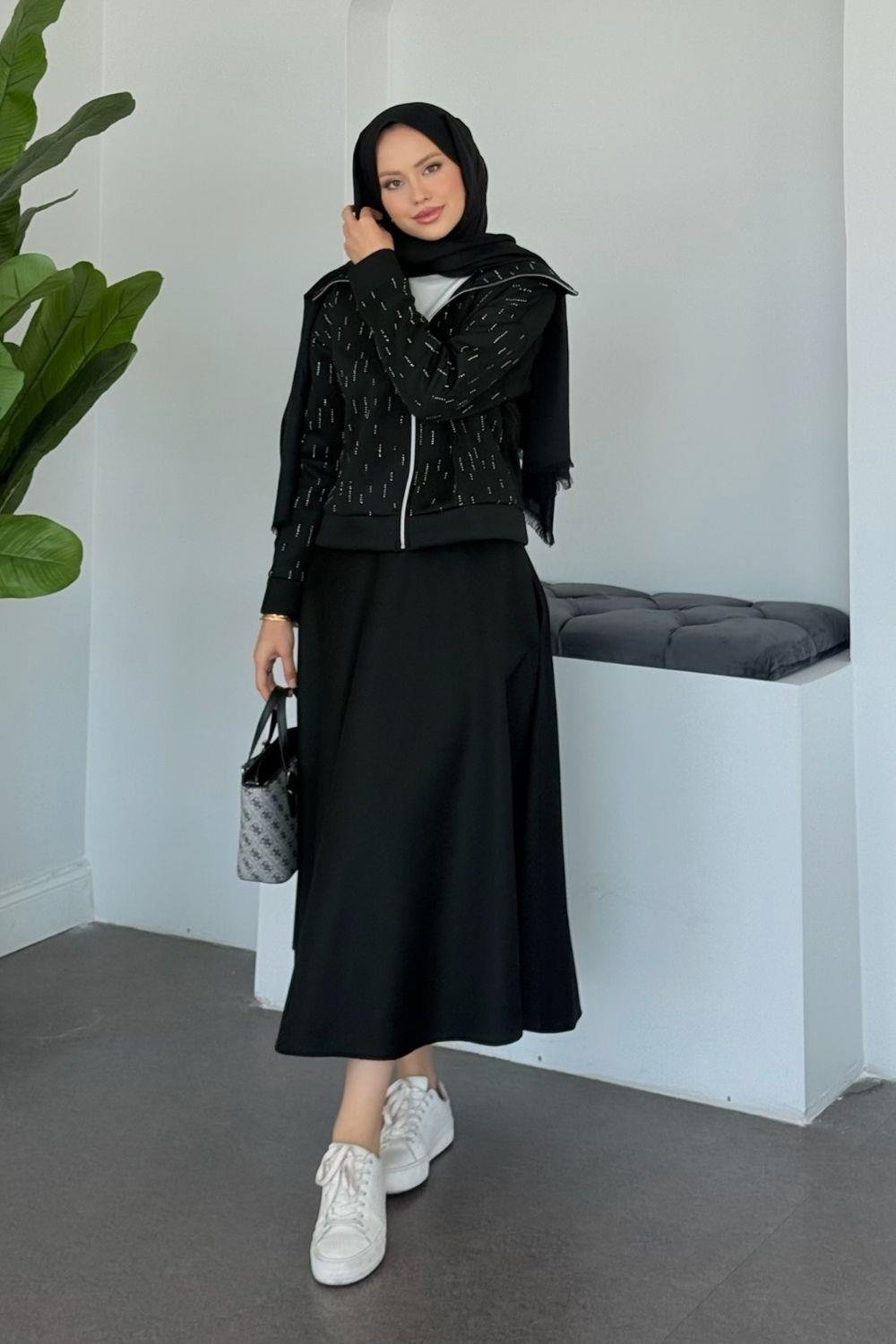 Perge Taşlı Takım Siyah 20218 