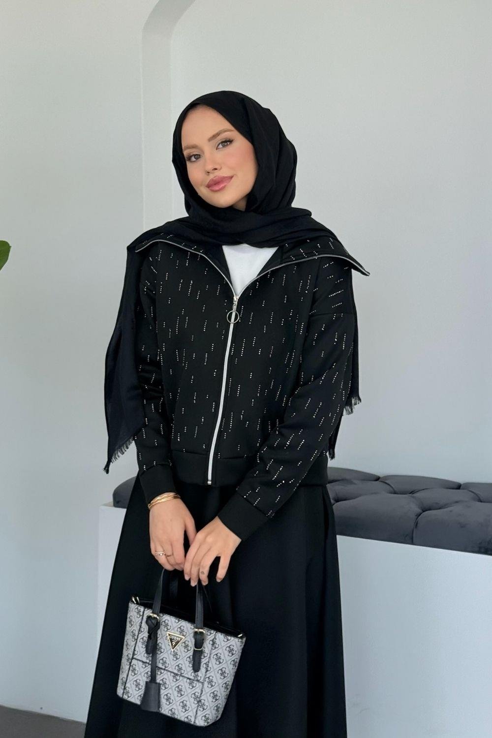 Perge Taşlı Takım Siyah 20218 