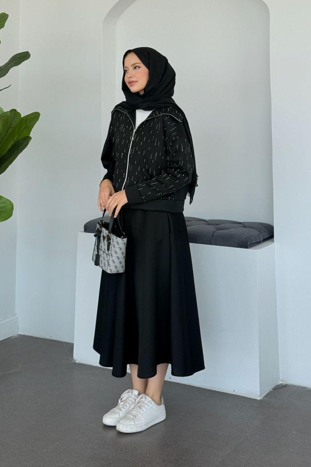 Perge Taşlı Takım Siyah 20218 