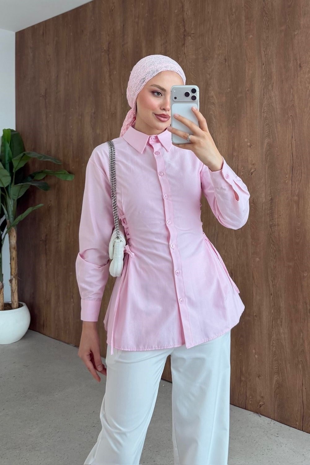 Modena Yan Bağlamalı Gömlek Pembe 20246 