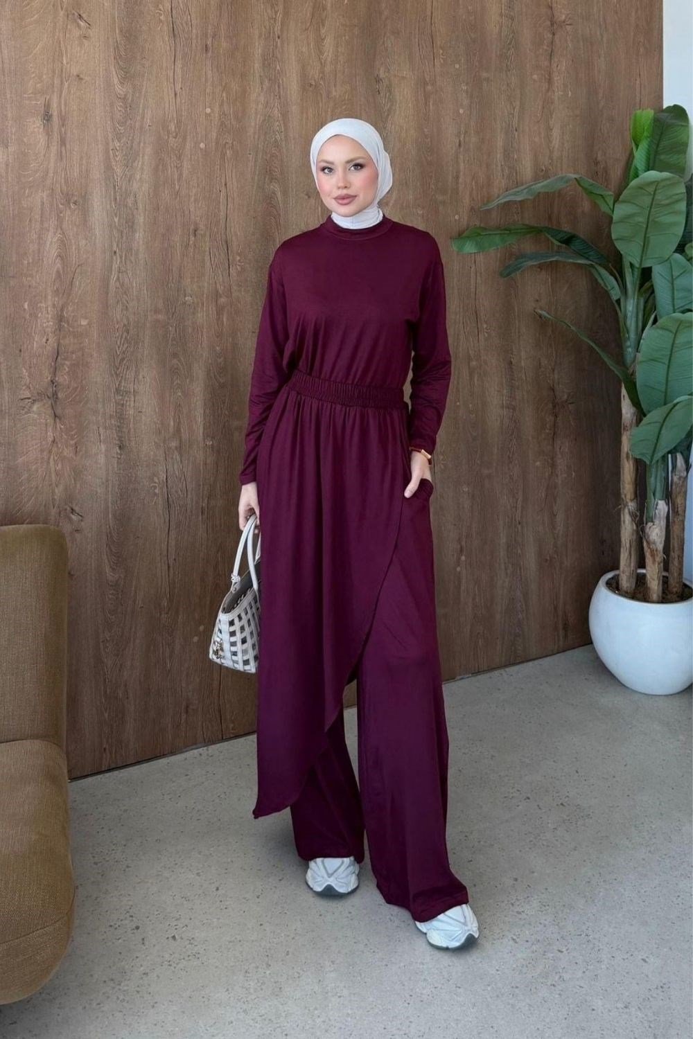 Eteği Pelerin Pantolon Takım Bordo 20277 