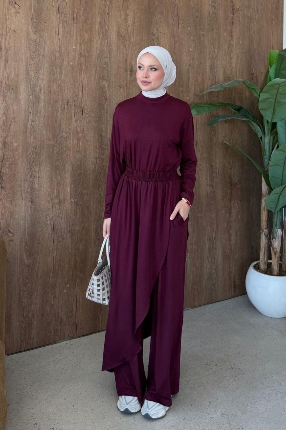 Eteği Pelerin Pantolon Takım Bordo 20277 