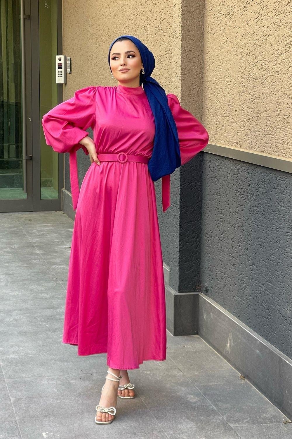 Havin Kemerli Elbise Fuşya 2028 