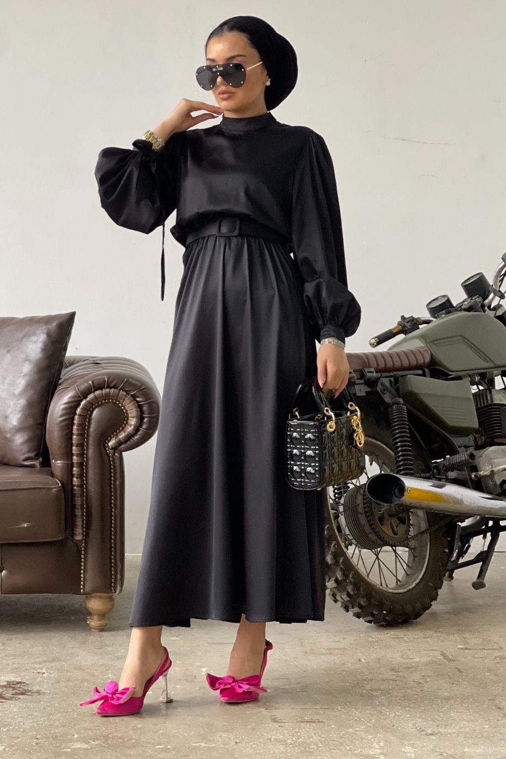 Havin Kemerli Elbise Siyah 2028 