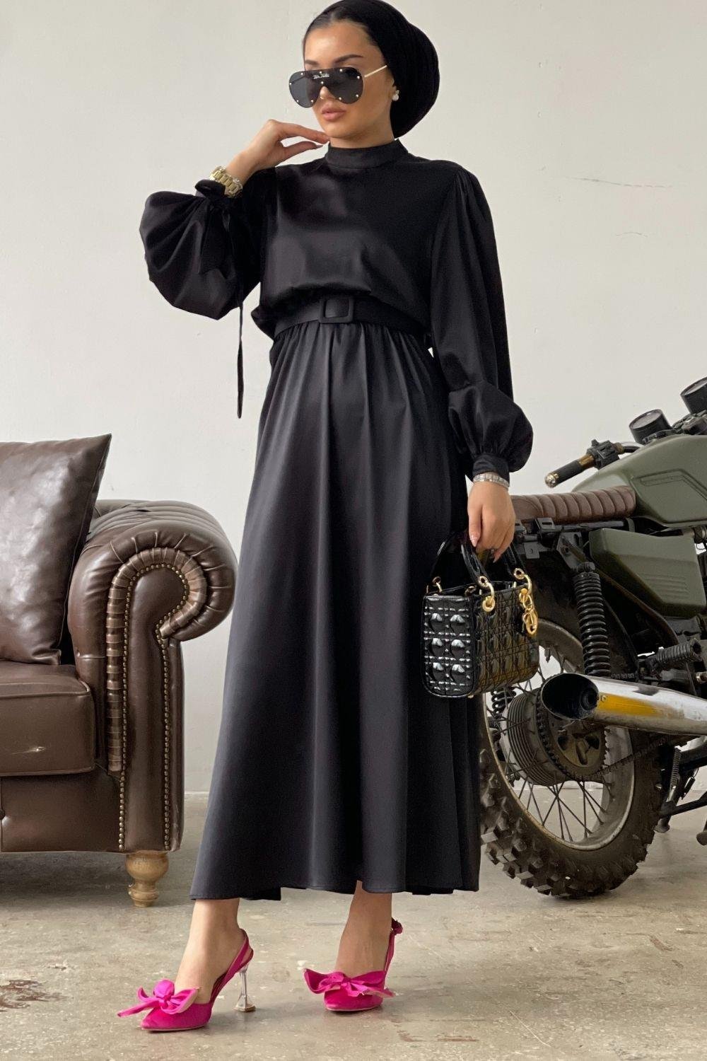 Havin Kemerli Elbise Siyah 2028 