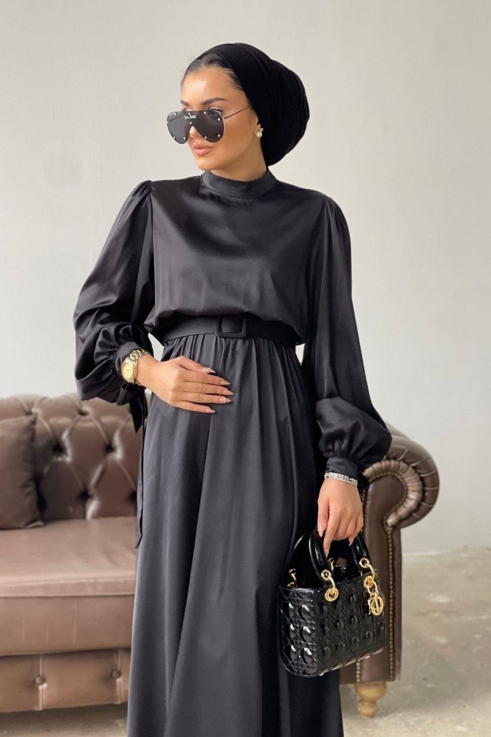 Havin Kemerli Elbise Siyah 2028 