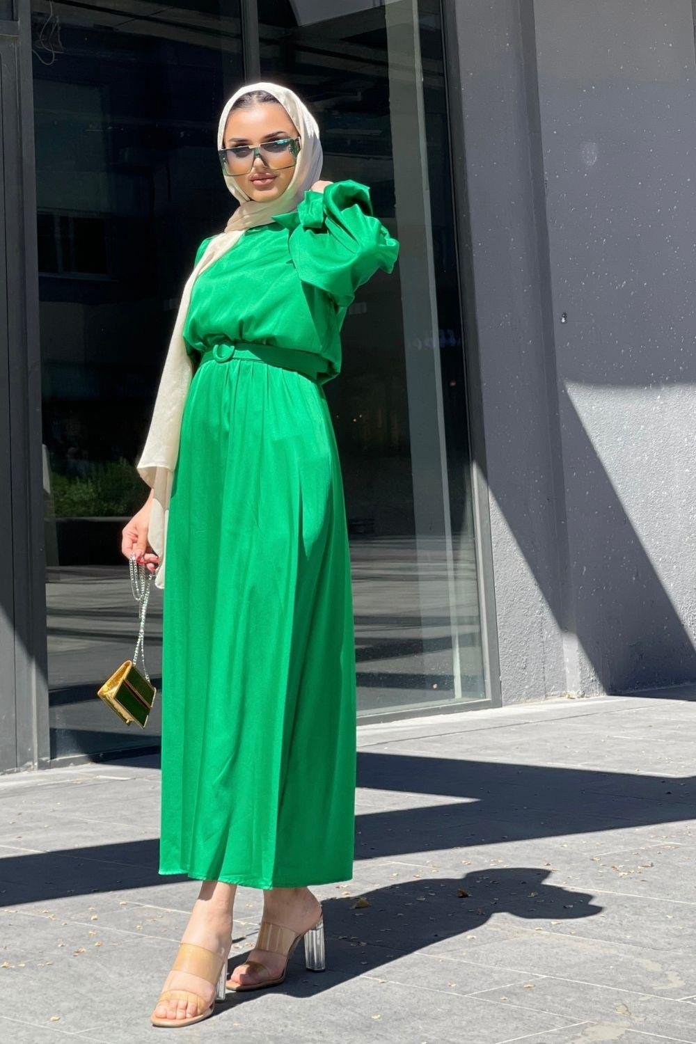 Havin Kemerli Elbise Yeşil 2028 