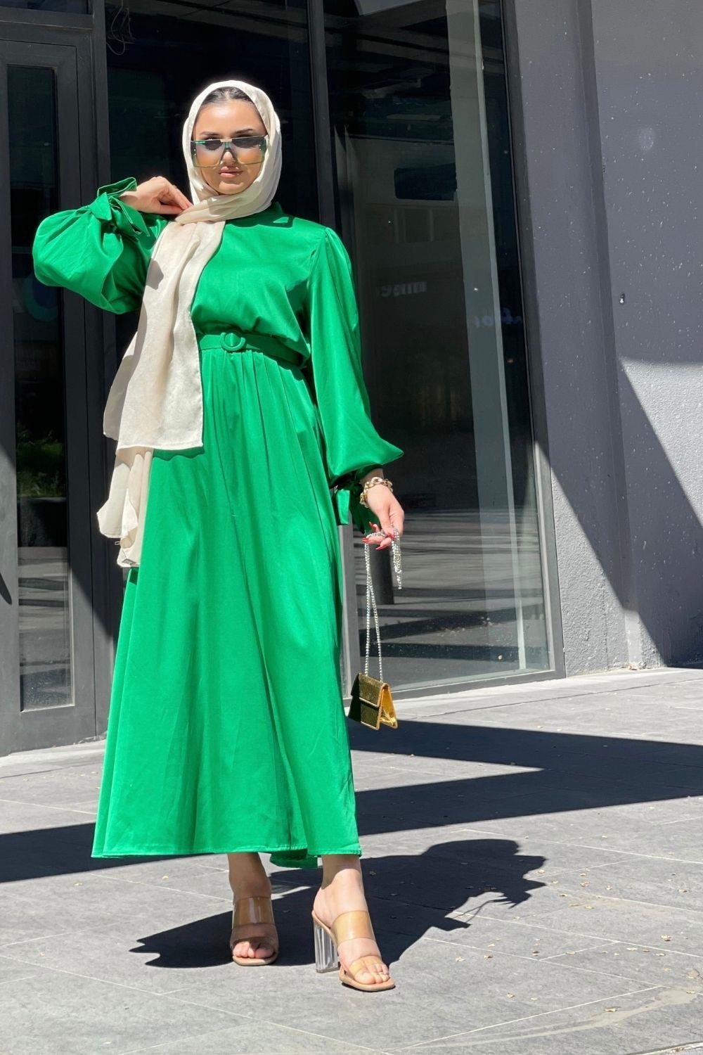 Havin Kemerli Elbise Yeşil 2028 