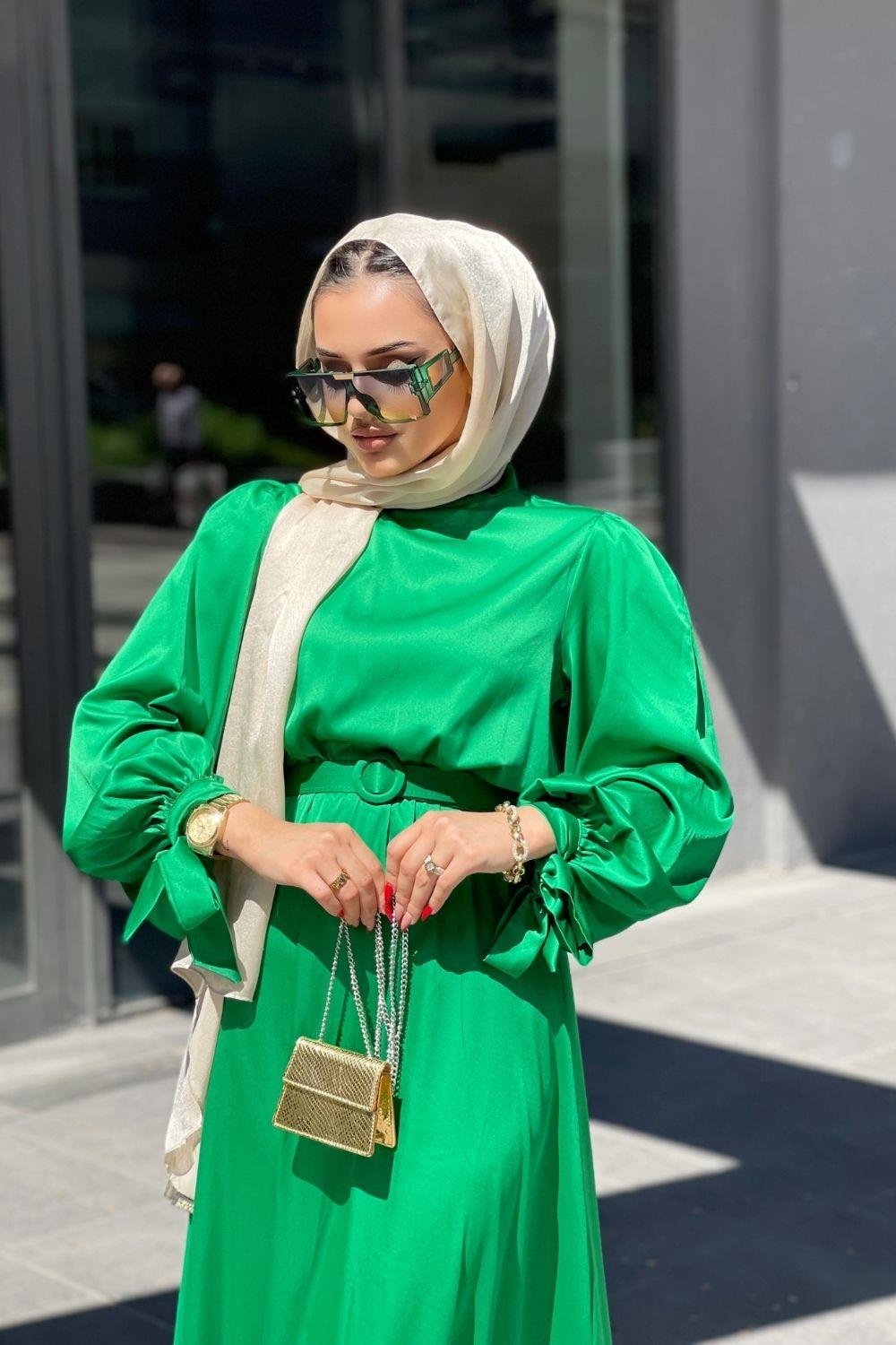 Havin Kemerli Elbise Yeşil 2028 