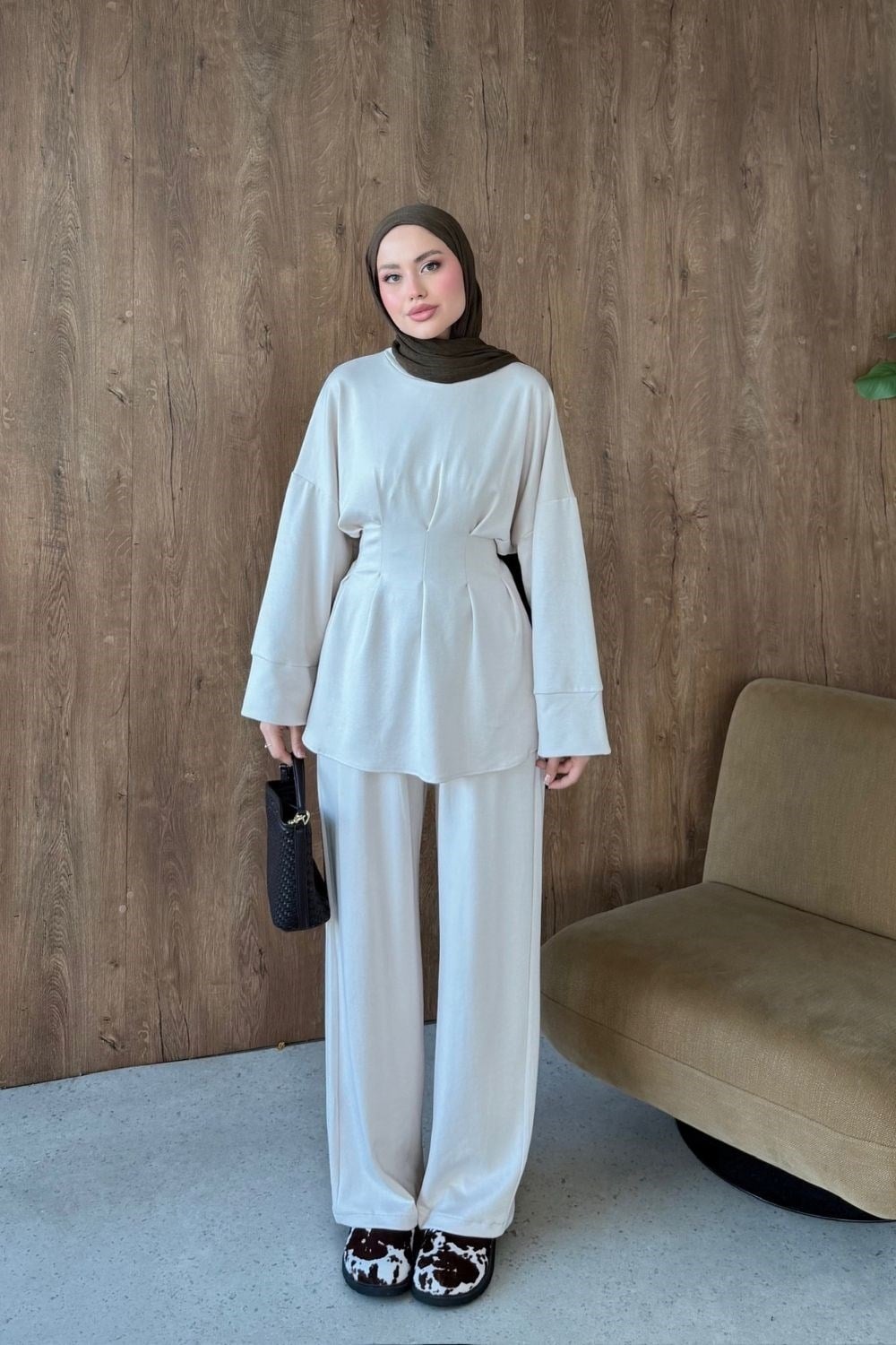Yelda Bel Pensli Takım Bej 20283 