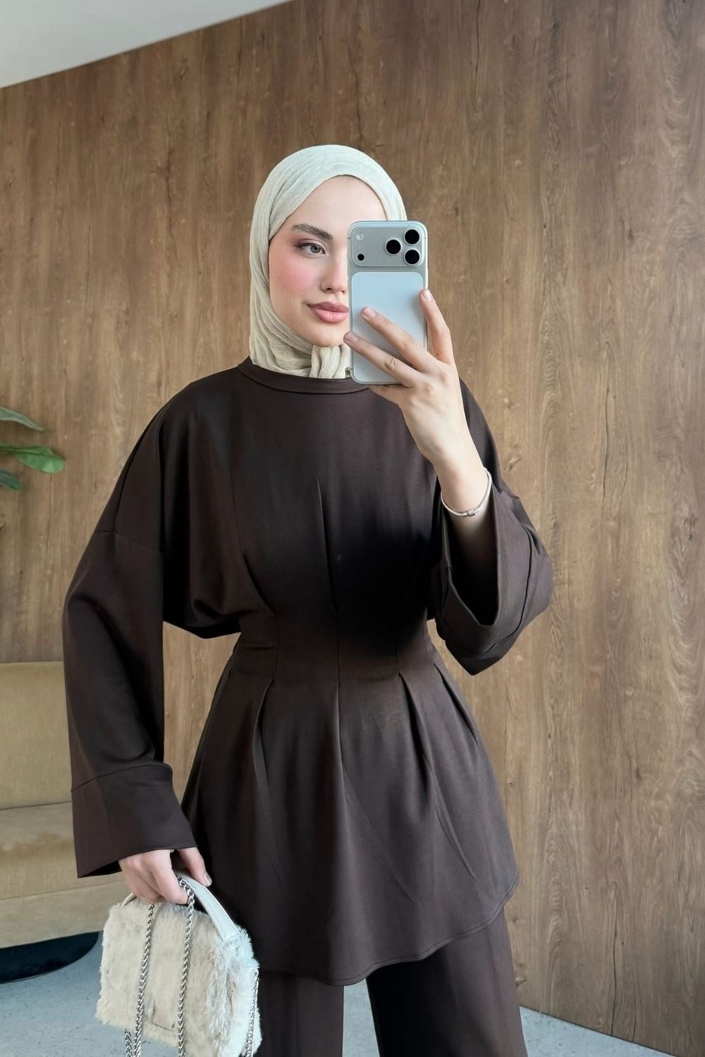 Yelda Bel Pensli Takım Kahverengi 20283 